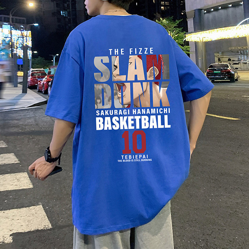 เสื้อยืดแขนสั้น แขนห้าส่วน พิมพ์ลายอนิเมะบาสเก็ตบอล ขนาดใหญ่ แบบแห้งเร็ว สไตล์อเมริกัน สําหรับผู้ชาย
