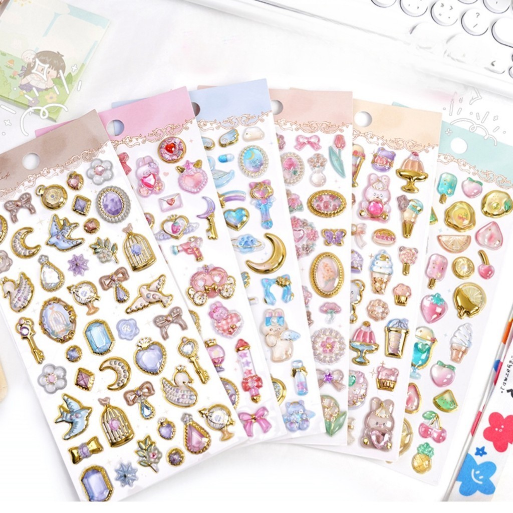 สติกเกอร์ PVC ลายการ์ตูนน่ารัก สุ่มสี สําหรับตกแต่งสมุดภาพ เครื่องเขียน Diy จํานวน 1 ชิ้น