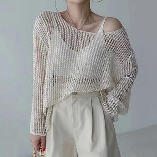 Suxi เสื้อถัก คอกลม แขนยาว ทรงหลวม สไตล์เกาหลี เรโทร แฟชั่นสําหรับผู้หญิง 240305
