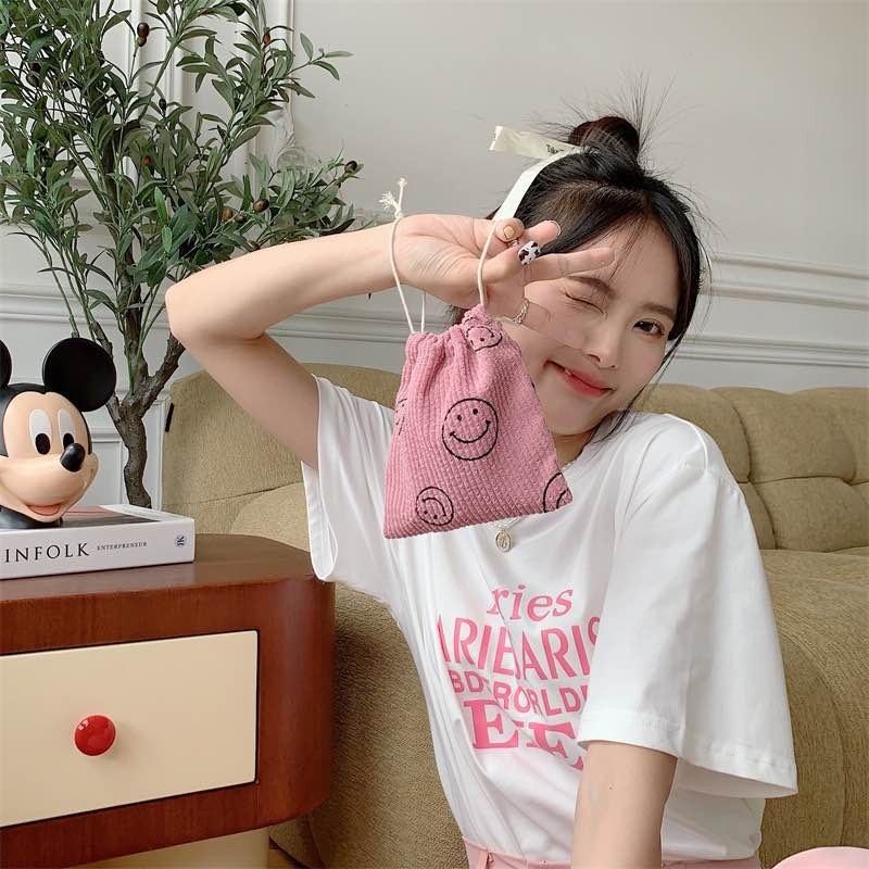 พร้อมส่ง🇹🇭 A029 ถุงหูรูด กระเป๋าผ้าหูรูด อเนกประสงค์ แบบพกพา ผ้าลูกฟูก สําหรับใส่เครื่องสําอาง