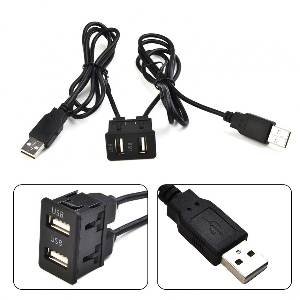 สายเคเบิล USB คู่ อะไหล่แผงเมาท์ฟลัช พอร์ต USB พลาสติก 1 X อุปกรณ์เสริม AUX