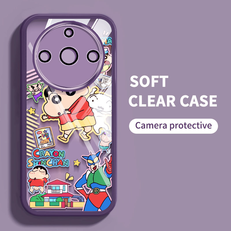 เคสโทรศัพท์มือถือแบบนิ่ม ใส กันกระแทก พร้อมตัวป้องกันเลนส์ ลายการ์ตูนชินจังน่ารัก สําหรับ Xiaomi Redmi A3