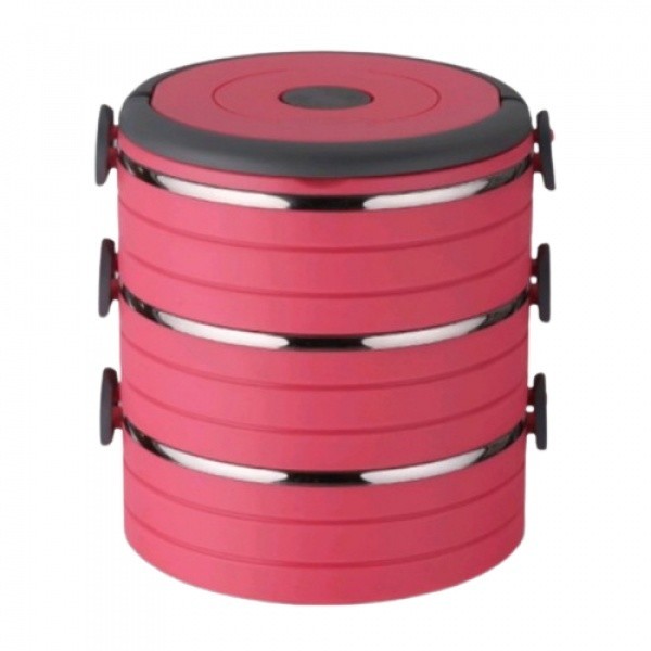 LOCAL789 UCHI ปิ่นโตสเตนเลสเก็บความร้อน ทรงกลม 3 ชั้น  BL1204-3PK  สีชมพู ร้านอยู่ในไทย