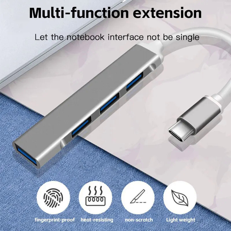 อะแดปเตอร์ฮับ USB Type C 4 พอร์ต USB 3.1 4in1 อะลูมิเนียม รูปที่ 2