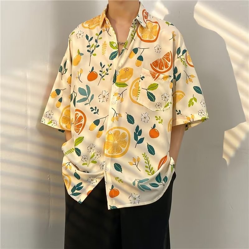 Songkran เทศกาลสงกรานต์ hawaii shirt เชิ้ตลายดอก เสื้อเชิ้ตแขนสั้น พิมพ์ลาย ทรงหลวม ขนาดใหญ่ สไตล์ฮาวาย แฟชั่นฤดูร้อน สไตล์ฮ่องกง สําหรับผู้ชาย