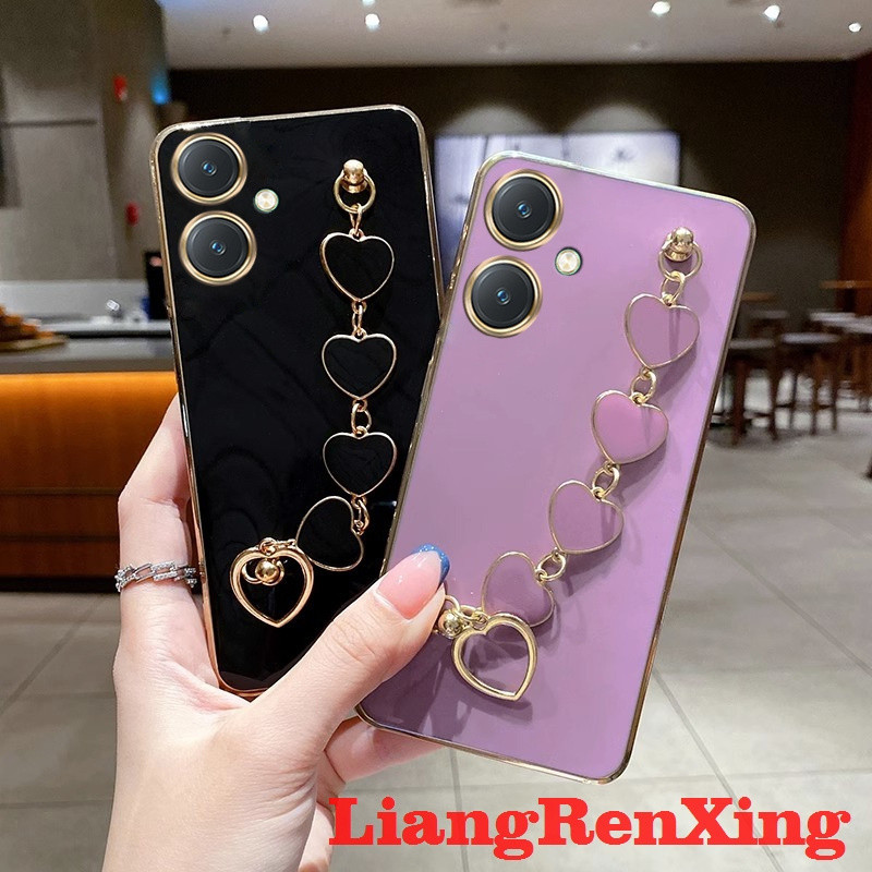 เคสโทรศัพท์มือถือซิลิโคน แบบนิ่ม ชุบไฟฟ้า กันกระแทก มีสายคล้อง สําหรับ OPPO reno 11F 5g 2024 reno11 f reno11f reno 11 f 5g reno 11 pro 5g DDAX01