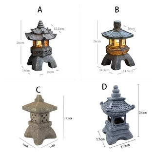 Rookiedd4 พลังงานแสงอาทิตย์ LED เจดีย์โคมไฟ,เรซิ่นรูปปั้นประณีต, Zen Stone Tower Decor งานฝีมือสร้างสรรค์ Landscap โคมไฟตกแต่งสวน