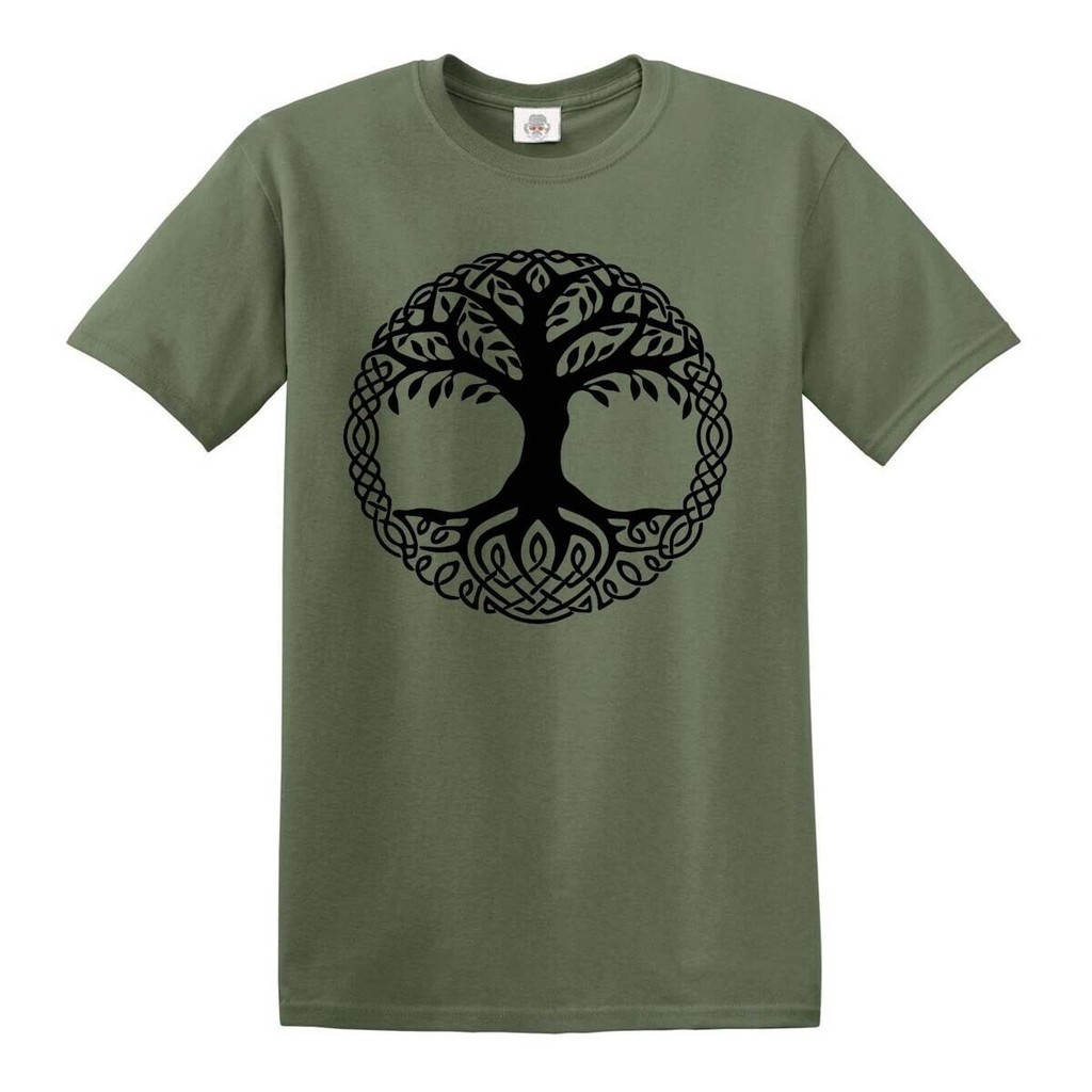 เสื้อยืดต้นไม้ Yggdrasil Tree Of Life Celtic Tribal Tattoo Oak King T เสื้อ