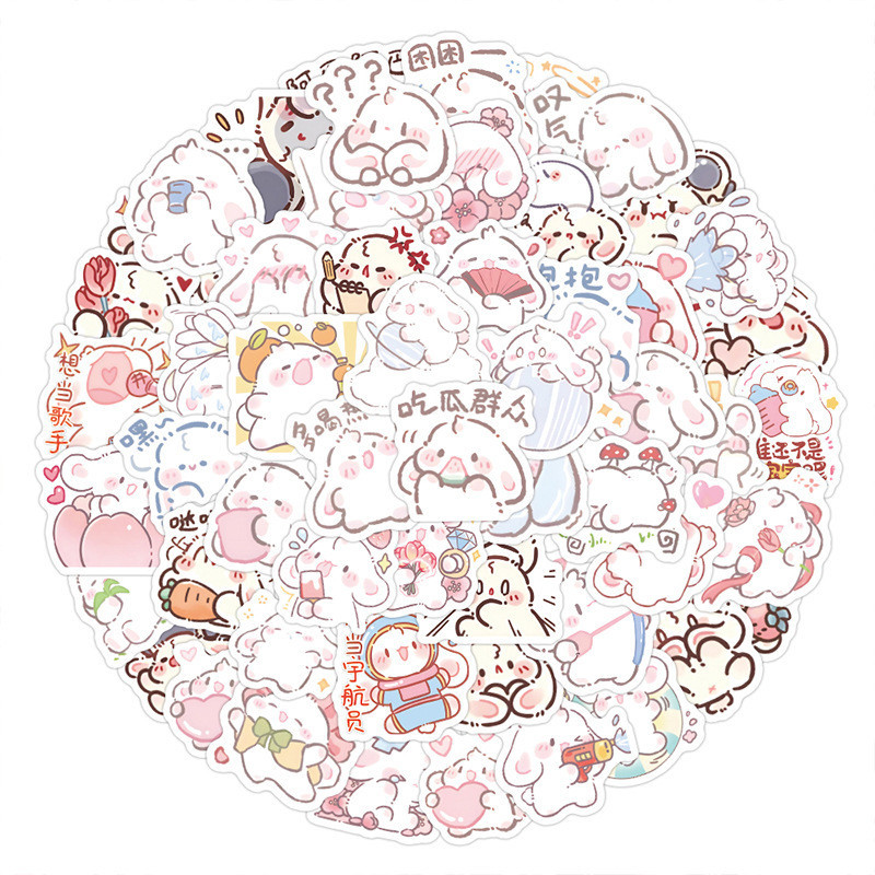 Lanlanstickersworld สติกเกอร์ ลายการ์ตูนกระต่ายน้อยน่ารัก สไตล์เกาหลี สําหรับติดตกแต่งหมวกกันน็อค หมวกกันน็อค ดินสอ 100 ชิ้น