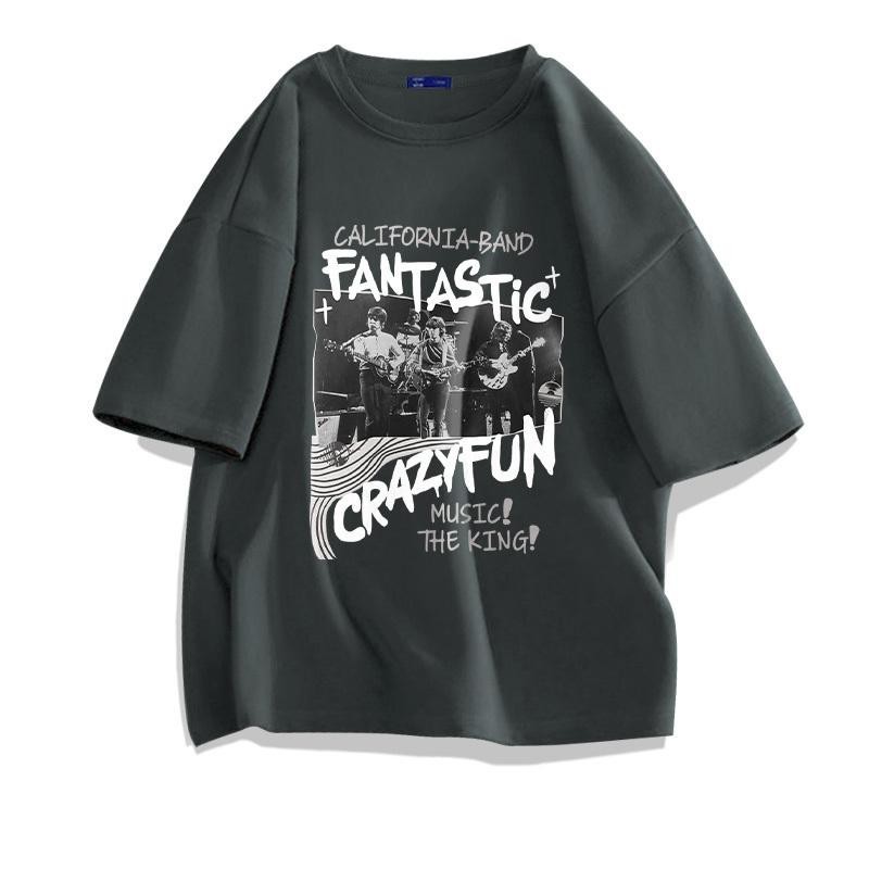 เกาหลี เสื้อแบบดารา เสื้อยืดแขนสั้น CMDXY0430 ผู้ชาย ผู้หญิง ลายทาง ตัวอักษร หลวม ลายสกรีน ฤดูร้อน ฤดูใบไม้ผลิ