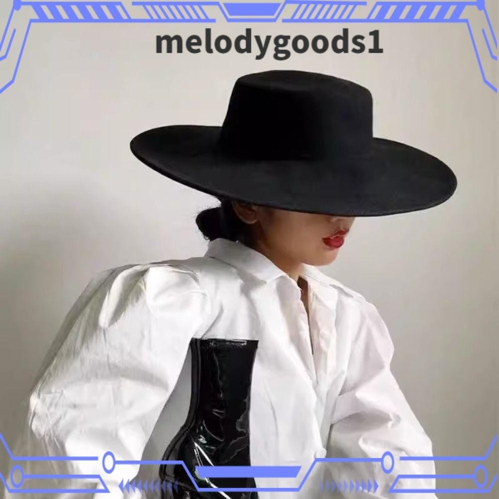Melodygoods1 หมวกปีกกว้าง ผ้าสักหลาด หรูหรา สไตล์เฮปเบิร์น ฝรั่งเศส สําหรับผู้หญิง
