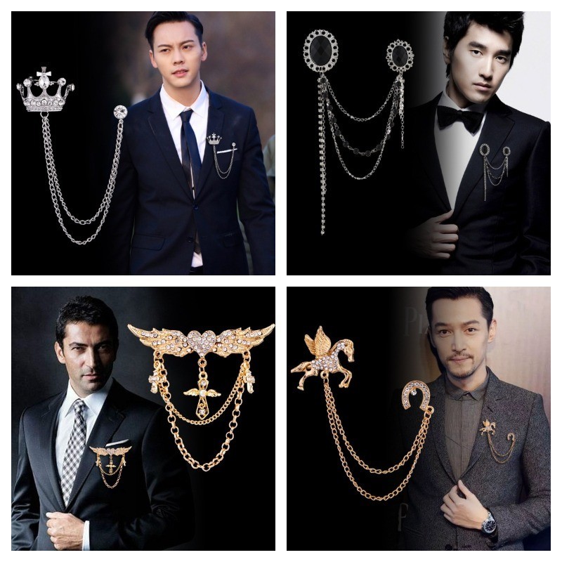เข็มกลัด พร้อมสายโซ่ หรูหรา สําหรับผู้ชาย จํานวน 1 ชิ้น
