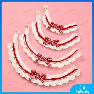 ปลอกคอ ผ้าถัก ประดับโบว์น่ารัก สามารถปรับได้ อุปกรณ์เสริม สําหรับสัตว์เลี้ยง สุนัข แมว