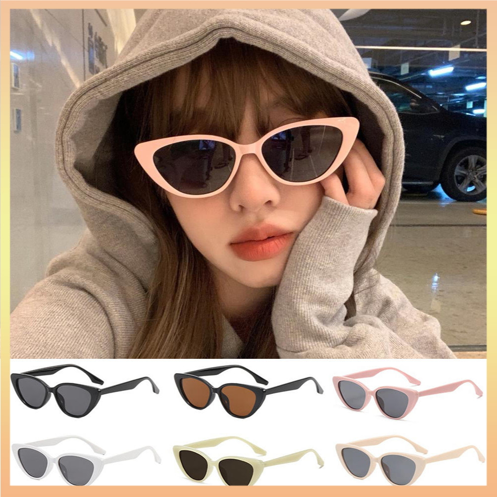 แว่นตากันแดด UV400 ทรงสามเหลี่ยม ขนาดเล็ก สีดํา สไตล์วินเทจ สําหรับผู้หญิง
