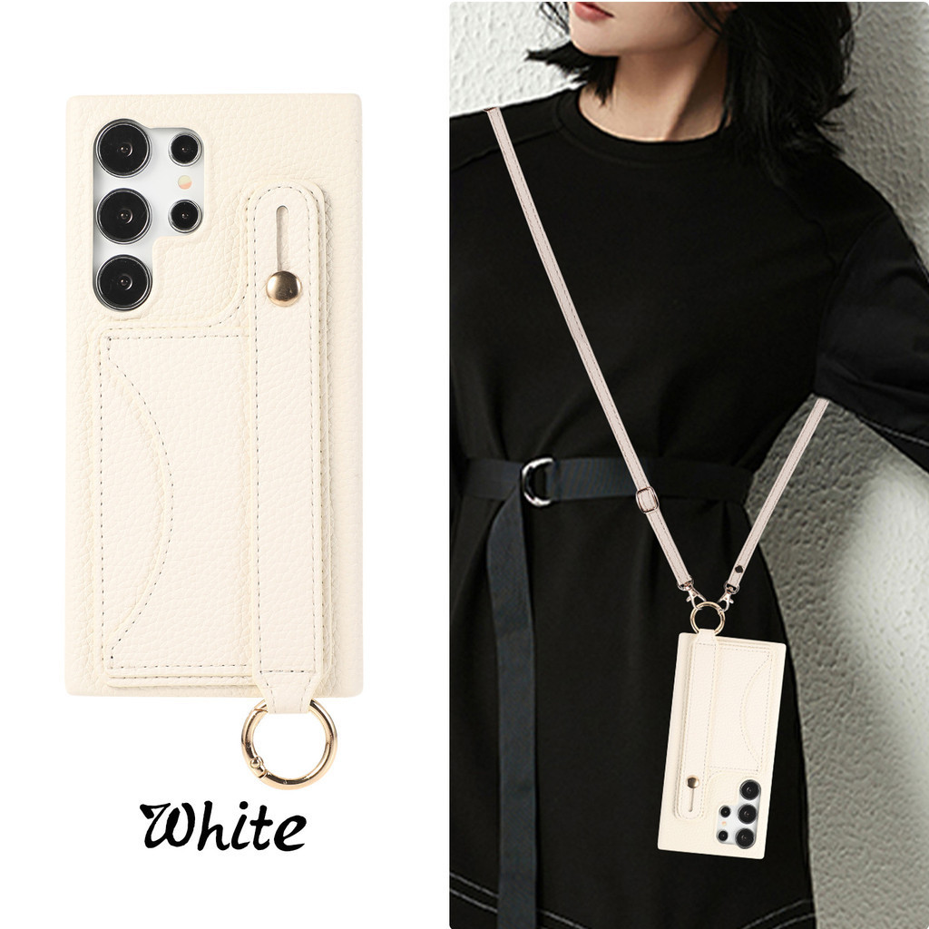 เคสโทรศัพท์มือถือ พร้อมสายคล้องมือ และช่องใส่บัตร สําหรับ Samsung Galaxy S24 S22 Ultra Plus S23 FE A15 A25 A35 A55 A24 A34 A54 A14