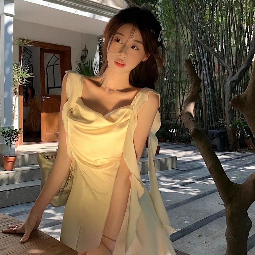 ชุดเดรส, ชุดผ้าซาตินฝรั่งเศสฤดูร้อนสุภาพสตรีออกแบบความรู้สึกกระโปรงสตรีมเมอร์ A-line