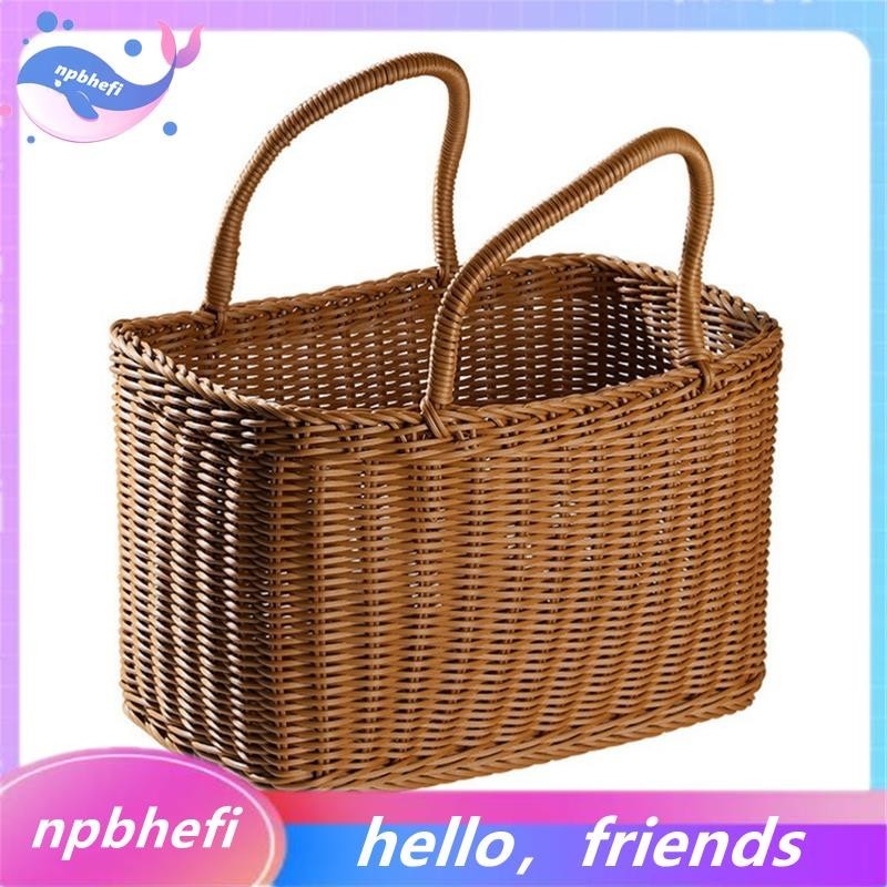 [npbhefi] ตะกร้าหวายเทียม สําหรับใส่ผัก ดอกไม้ เหมาะกับการพกพา ช้อปปิ้ง ตกแต่งบ้าน