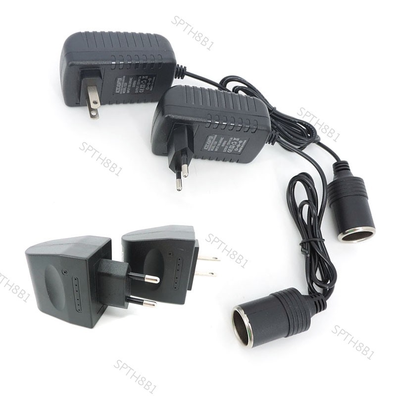 อะแดปเตอร์แปลงไฟแช็กรถยนต์ AC 220V เป็น DC 12V 0.5a 1a 2a ปลั๊ก EU สีดํา TH8B1