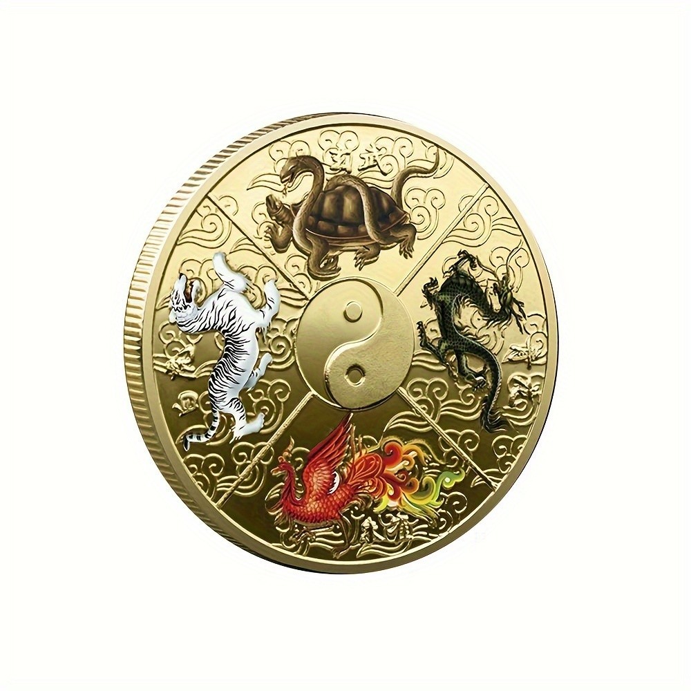 เหรียญกษาปณ์จีนโบราณ รูปมังกรนําโชค เสือท้าทาย สีทอง สําหรับเก็บสะสม ของที่ระลึก สําหรับบ้าน จํานวน 1 ชิ้น