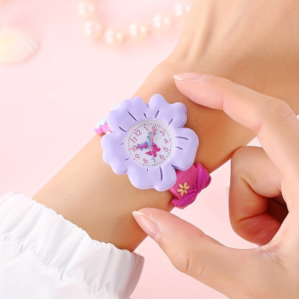 Kegllect นาฬิกาข้อมือ สายซิลิโคน ลายดอกไม้ ผีเสื้อ 3D หลากสีสัน สําหรับเด็ก