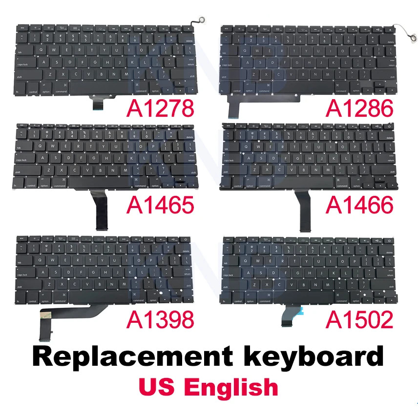 ใหม่ A1278 แป้นพิมพ์สำหรับ MacBook Pro Air Retina 13 "15" A1286 A1370 A1465 A1369 A1466 A1398 A1425 A1502 แป้นพิมพ์สไตล์อเมริกันภาษาอังกฤษ