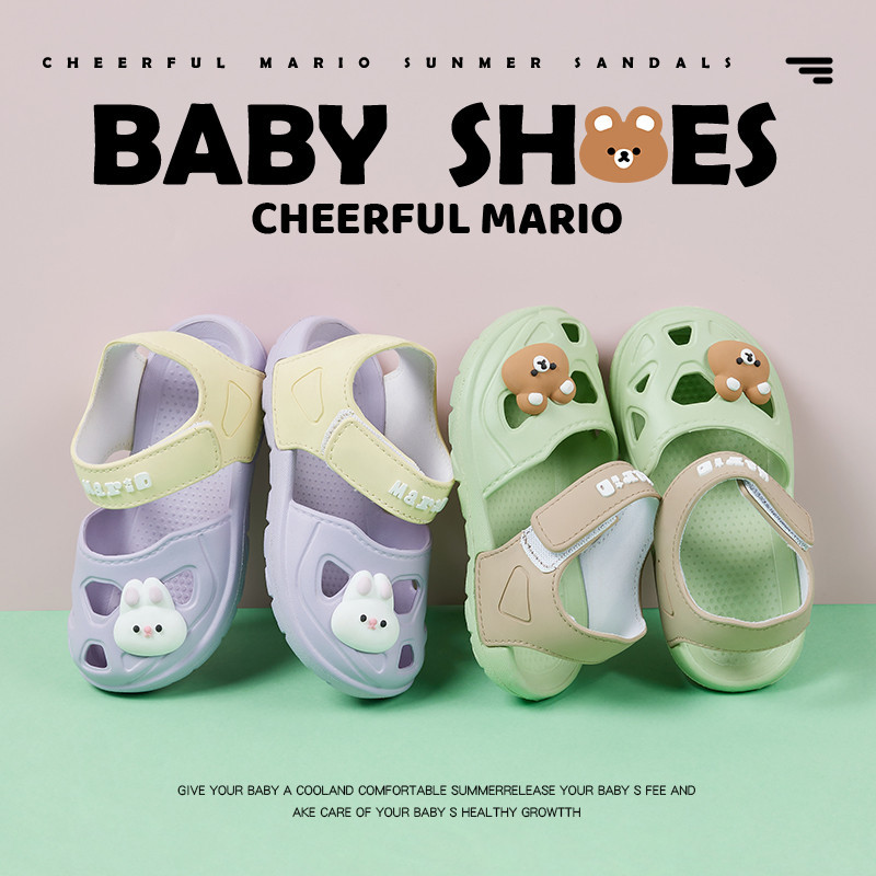 Cheerful Mario Velcro Slipper เด็ก วัสดุEVA ตีนตุ๊กแก รองเท้าแตะเด็กหัดเดิน ระบายอากาศ กันลื่น รองเท้ารัดส้นกระต่ายเด็กผู้หญิง