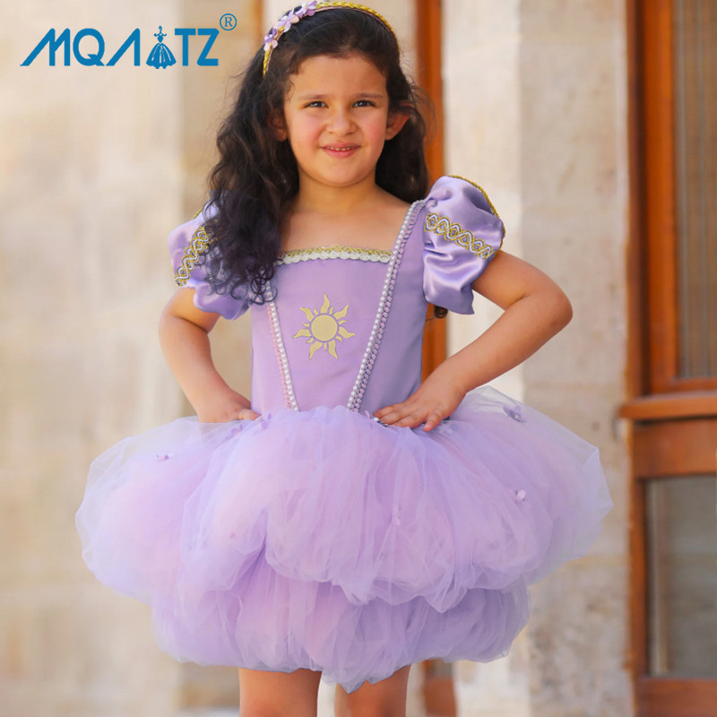 Mqatz สีม่วง 4 1 ปีเครื่องแต่งกายคอสเพลย์สําหรับชุดเด็กผู้หญิงแขนสั้นชุดเจ้าหญิงรูปแบบวันเกิด SMR073