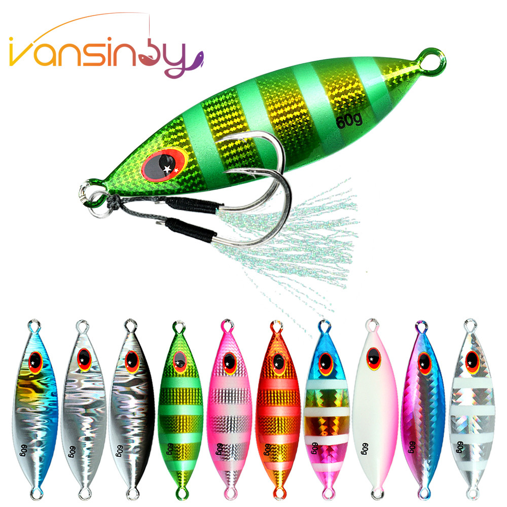 Fishing Metal Jig Lure 10g/20g/30g/40g/60g เหยื่อตกปลาทะเลลึก 3D เครื่องพิมพ์ช้า Jigging Pitching เหยื่อปลอมสําหรับปลาทูน่า, Grouper, Dogtooth, Bass, Salmon