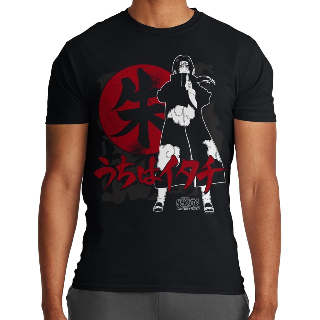 เสื้อยืดแขนสั้นผู้ชาย Naruto Shippuden เสื้อยืด Itachi uchiha akatsuki Ring Kanji Anime S-5XL เสื้อย