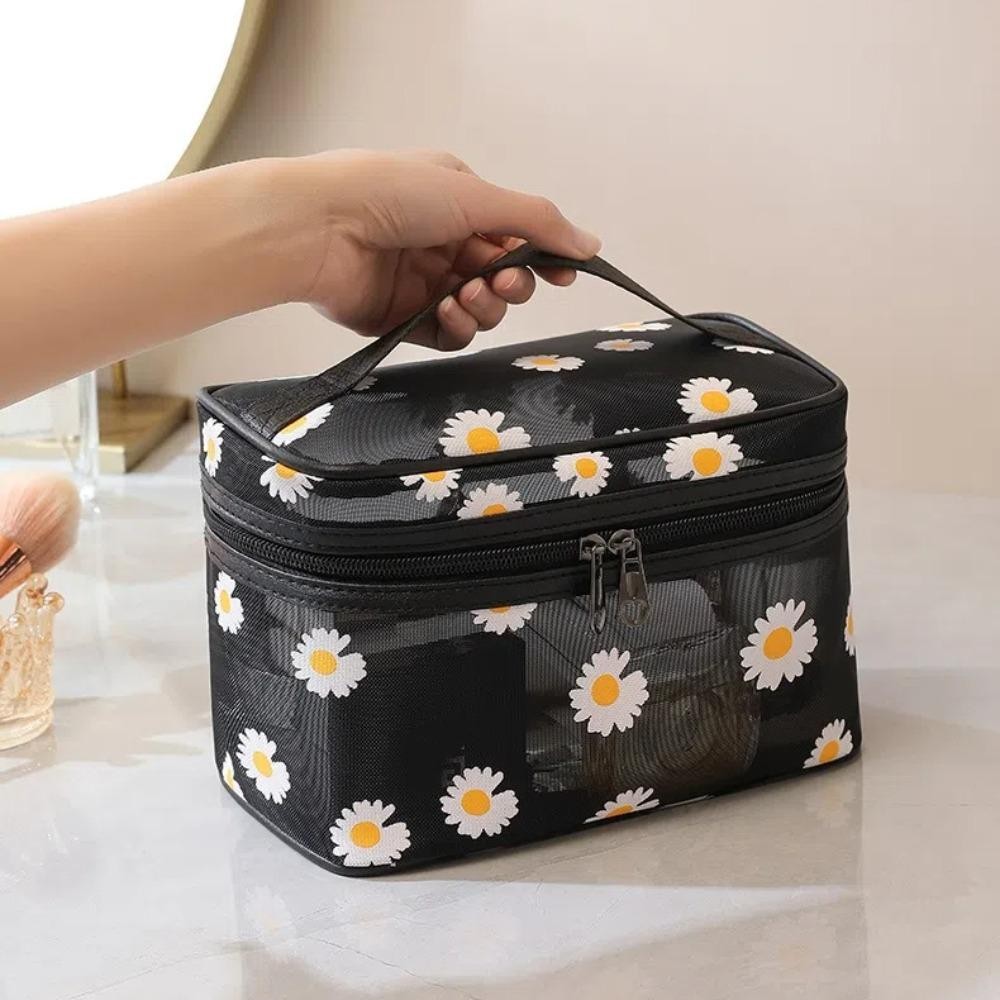 COOLSO Wash Bag, Mesh Lightweight Makeup Bag, กระเป๋าเครื่องสําอาง Daisy Flower ความจุขนาดใหญ่ ราคา ถูกที่สุด ดีลบีเคเค แกลเลอรีภาพที่ 5