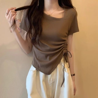 เสื้อสีขาว แฟชั่น เกาหลี ออกงาน รัดรูป ทํางาน สาวอวบ ไปทะเล เสื้อ oversize ผู้หญิง เสื้อสีดํา