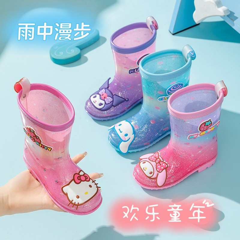 รองเท้าฝนคริสตัลสำหรับเด็ก Melody รองเท้าฝนการ์ตูนน่ารักสำหรับเด็ก รองเท้ากันน้ำสำหรับเด็กผู้หญิงระดับอนุบาล JGE