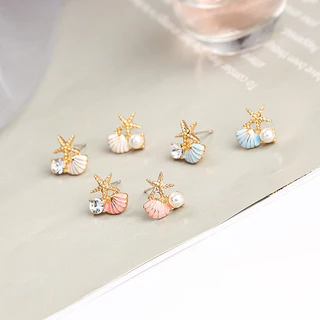 แฟชั่น ส925 เงินไม่สมมาตรปลาดาวเชลล์มุกเพทายต่างหูสตั๊ดผู้หญิงวันหยุดของขวัญอุปกรณ์เสริม