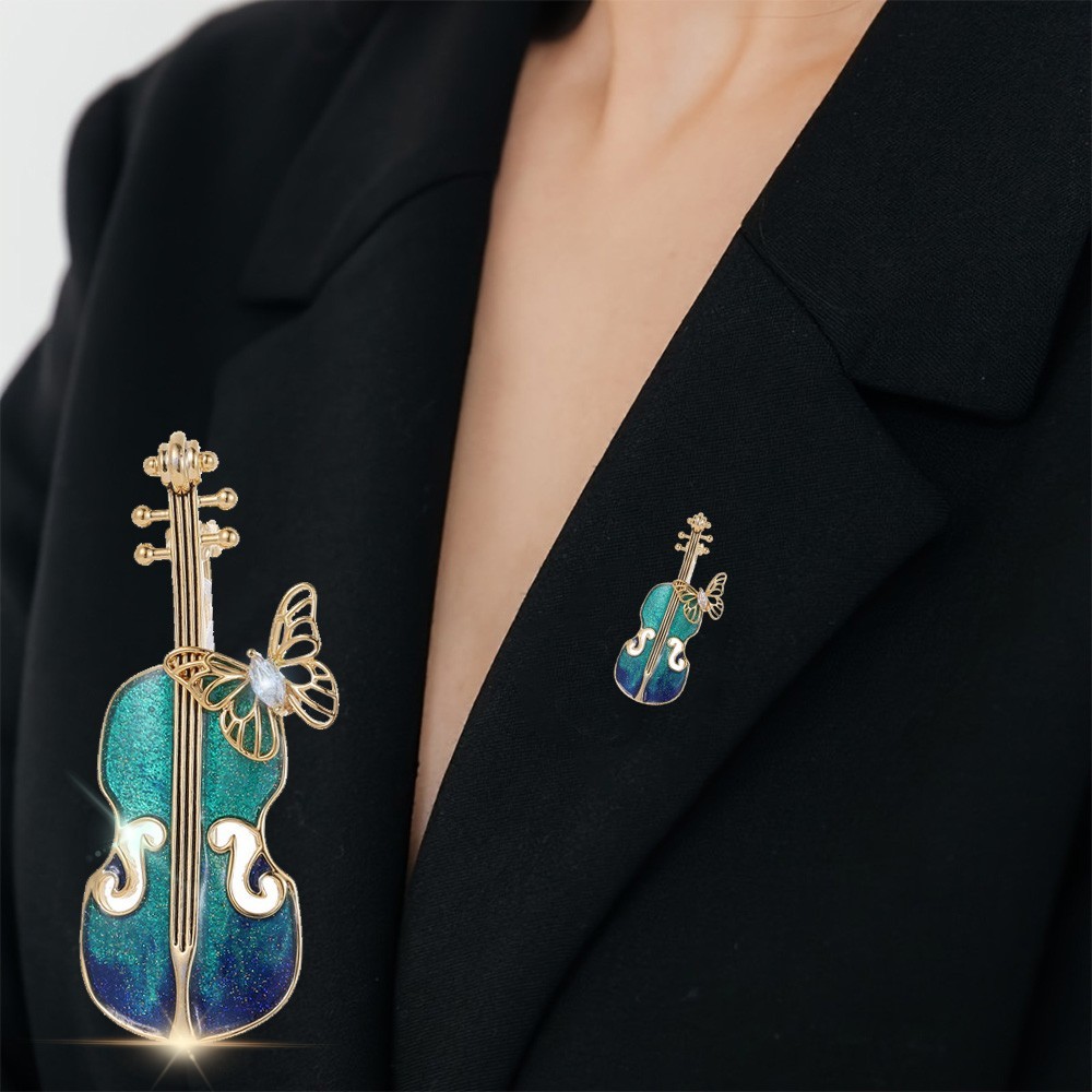 ประณีตไวโอลินเคลือบเข็มกลัดแฟชั่น Hollow Butterfly Badge สําหรับผู้หญิงเสื้อผ้า Lapel Pins Musaic Instrument Corsage