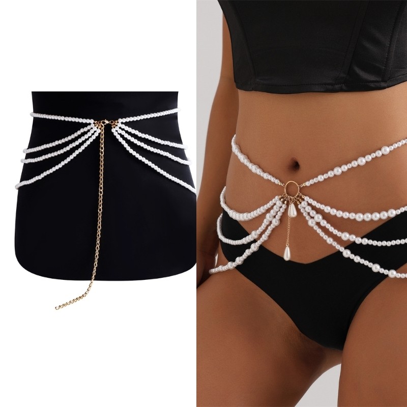 AHEAD Belly Chain สําหรับ Belly Dance เอวโซ่ Multilayer Pearls ผู้หญิงเอว Chain