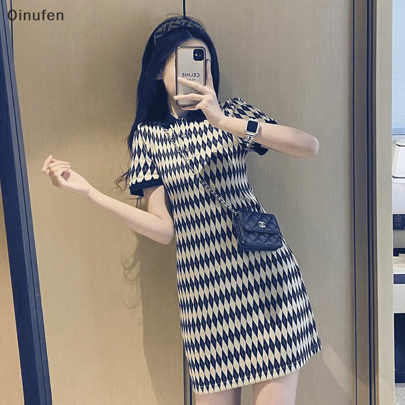 Onu ชุดมินิเดรส คอปก พิมพ์ลาย ติดกระดุม สไตล์เรโทร แฟชั่นฤดูร้อน สําหรับผู้หญิง