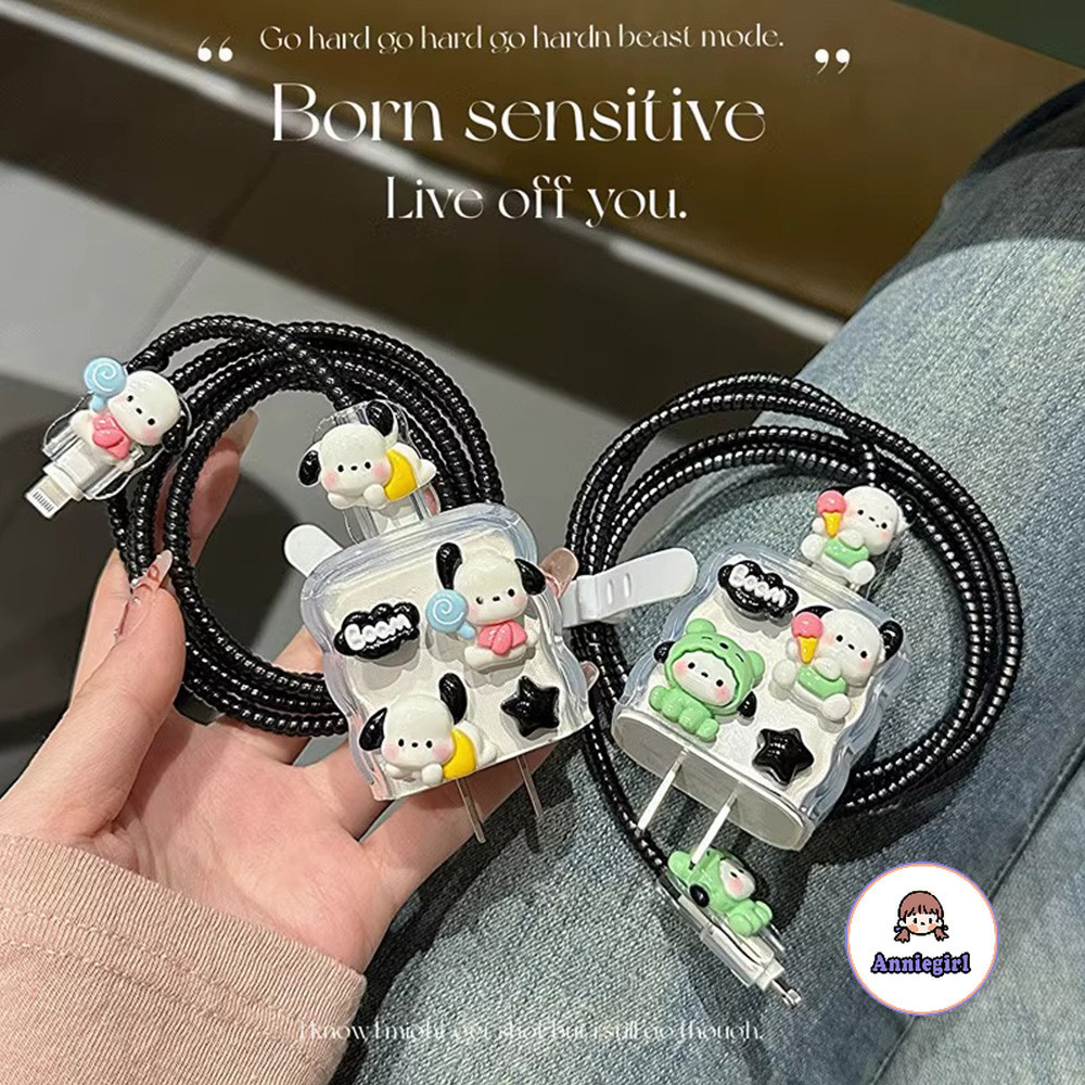 การ์ตูน 3D Pochacco ตัวป้องกันที่ชาร์จ สําหรับ 18 / 20W Apple ที่ม้วนที่ชาร์จ เคสหูฟัง ป้องกันสายเคเบิล ที่ม้วนเก็บ ตัวป้องกัน สําหรับ USB / Type C