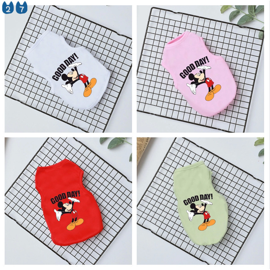 『27Pets』เสื้อแขนสั้น ลายดิสนีย์ มิกกี้เมาส์ แฟชั่นฤดูร้อน ฤดูใบไม้ผลิ สําหรับสัตว์เลี้ยง สุนัข