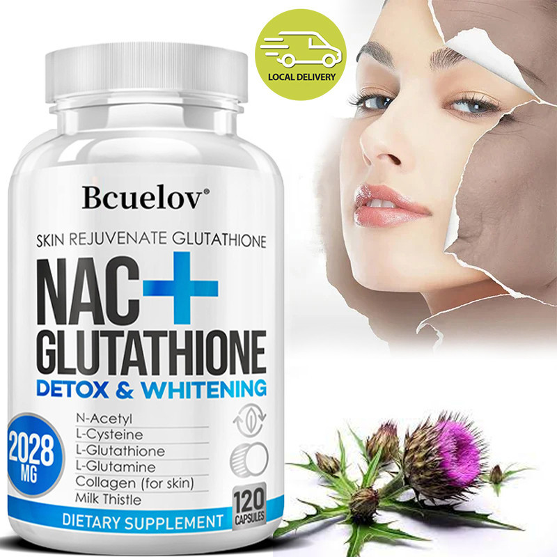 Bcuelov NAC L-glutathione อาหารเสริม สารต้านอนุมูลอิสระ ไวท์เทนนิ่ง ต่อต้านริ้วรอย เพิ่มความกระจ่างใส ป้องกันตับ ทําให้บริสุทธิ์ ล้างสารพิษ