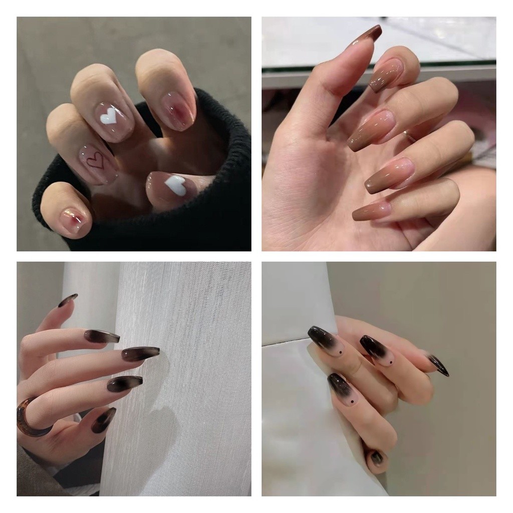 （ไทย Fast） （เครื่องมือให้อาหาร）เล็บแฟชั่น เล็บปลอม ชนิดอะคริลิค สไตล์ฝรั่งเศส สีขาว ชมพู 24 ชิ้น