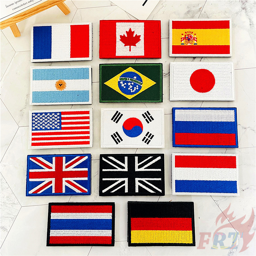 1Pc National Flag Hook Loop Patch DIY Velcro Badges Embroidered Appliques for Hat Backpack Cloth Decor