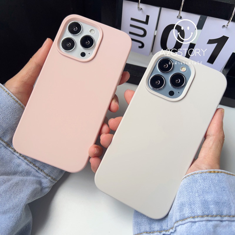 เคสซิลิโคนกำมะหยี่ เคสสีพื้น Sand pink/Light Gray สำหรับรุ่นไอโฟน 78SE20-16 16plus 16pro 16promax