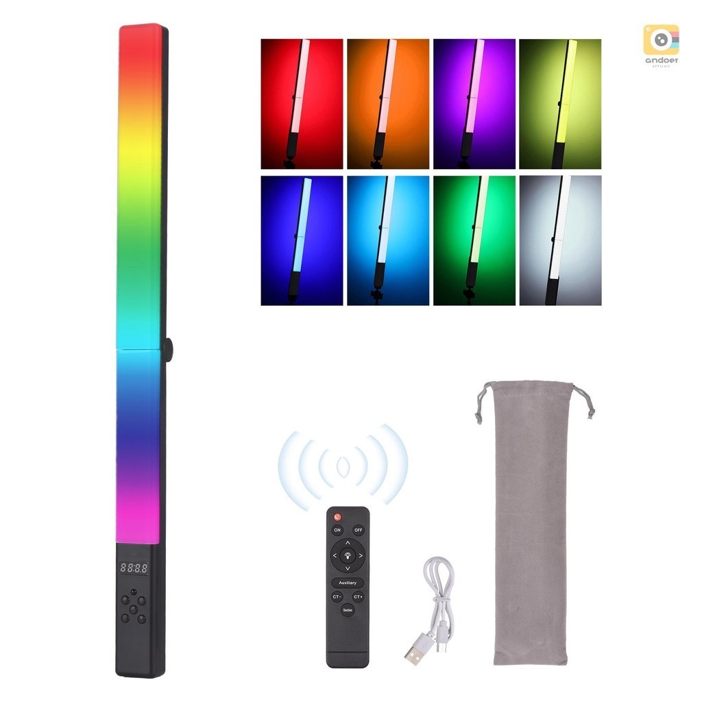 แท่งไฟ LED 20W RGB 3200K-5500K หรี่แสงได้ 114 ดวง 9 เอฟเฟคไฟ พลังงาน Type-C รองรับรีโมตคอนโทรลไร้สาย