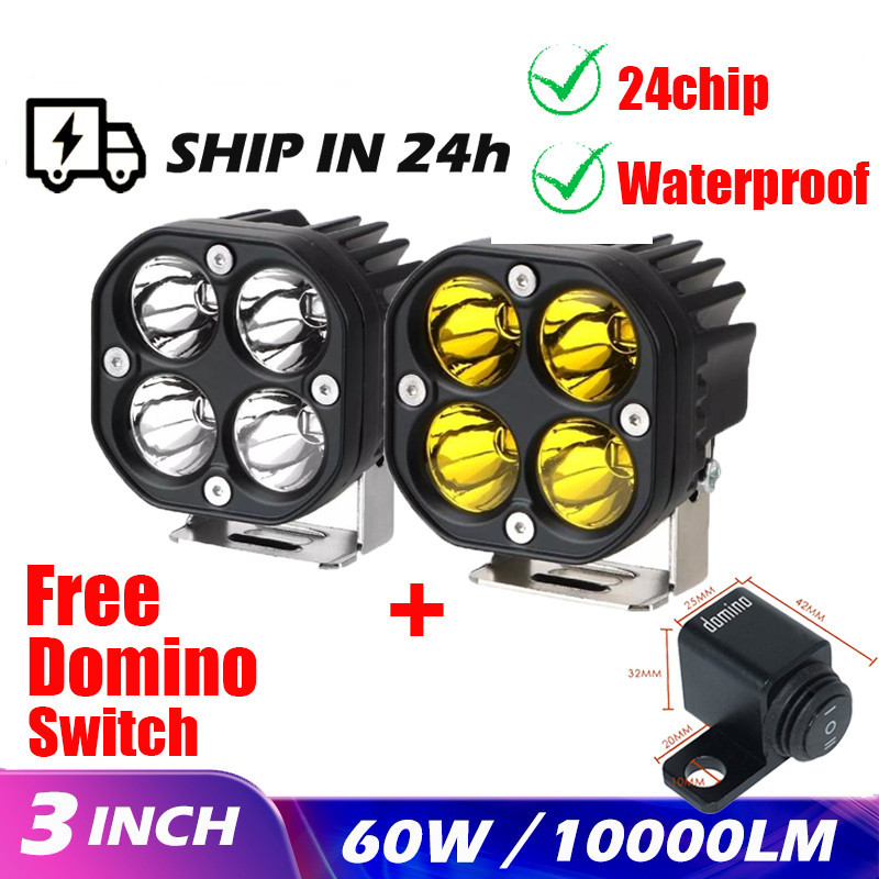 ไฟตัดหมอก LED 60W ทรงสี่เหลี่ยม ขนาดเล็ก 3 นิ้ว สีเหลือง กันน้ํา สําหรับรถยนต์ 2 ชิ้น
