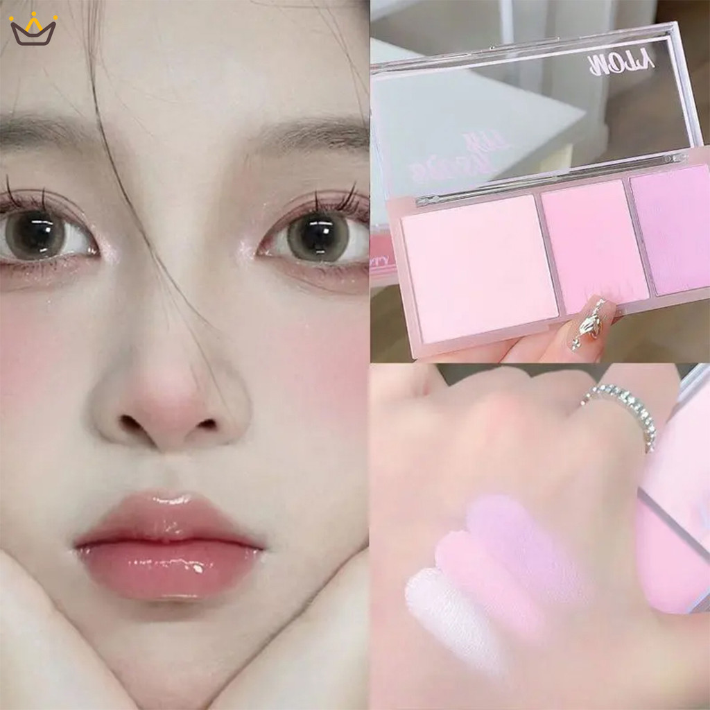 บลัชออนพาเลท 3 สี เพิ่มความกระจ่างใส ติดทนนาน ทาง่าย ปัดแก้ม แป้งปัดแก้ม คอนทัวร์สี คอนทัวร์ สีม่วง สีชมพู YUE