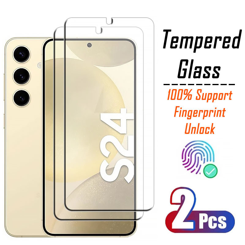 [รองรับการปลดล็อกลายนิ้วมือ] กระจกนิรภัยกันรอยหน้าจอ แบบเต็มจอ สําหรับ Samsung S24 Ultra S21 S22 S23 Plus 2 ชิ้น