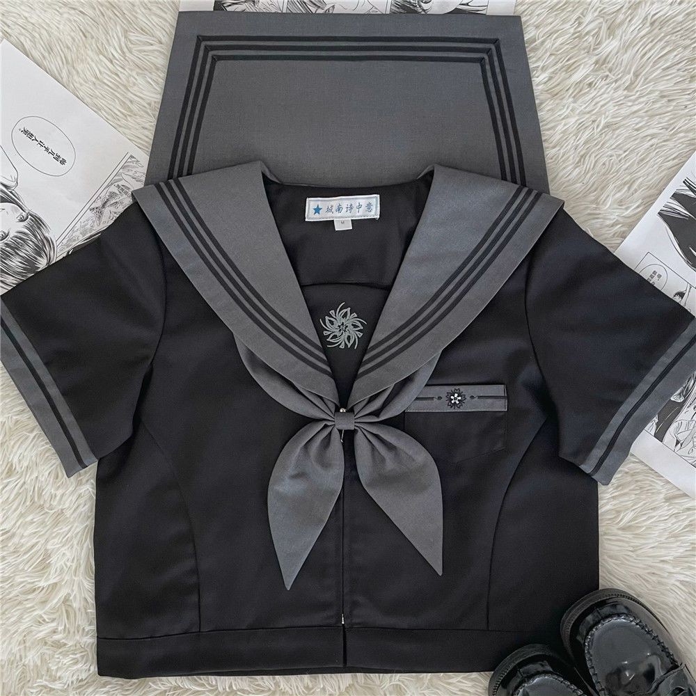 ชุดเครื่องแบบกะลาสี Jk แขนสั้น สองชิ้น สไตล์ญี่ปุ่น สําหรับเด็กผู้หญิง - รูปที่ 6