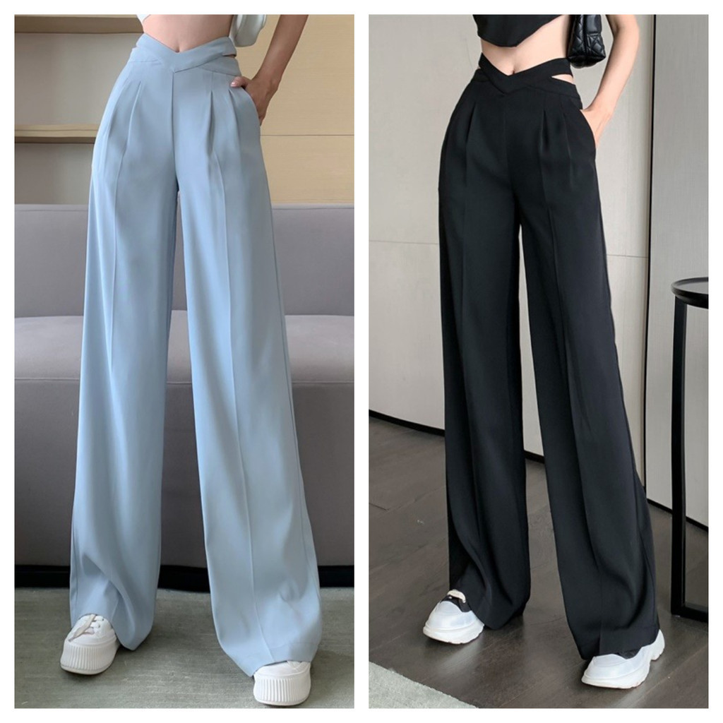 กางเกงขายาว เกงยีน กางเกงขากว้าง เอวสูง ผ้าเดรป ทรงหลวม สไตล์ใหม่ สําหรับผู้หญิง