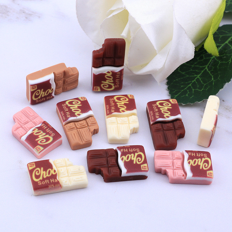 เรซิ่นช็อคโกแลตจําลอง ด้านหลังแบน โฮมเมด สําหรับตกแต่งเคสโทรศัพท์ DIY 10 ชิ้น