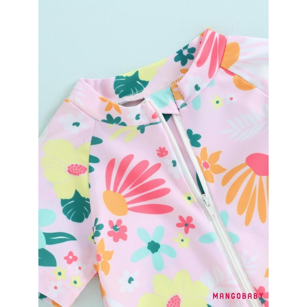 (จัดส่งในกรุงเทพฯ)-เด็กผู้หญิง Rash Guard ชุดว่ายน้ํา รอมเปอร์ซิปแขนสั้นดอกไม้พิมพ์ชุดว่ายน้ําเด็กชุดว่ายน้ํา - รูปที่ 6